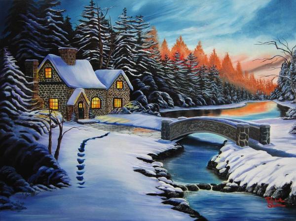 Image for event: Cozy Winter Cottage Paintings
